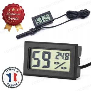 Thermomètre Électronique LCD avec Sonde – Mesure Température et Humidité, Capteur Numérique pour Installation Aquarium, Serre, Réfrigérateur