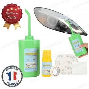 Kit rénovation phares voiture – Polissage et nettoyage optiques auto, élimine rayures et jaunissement des phares