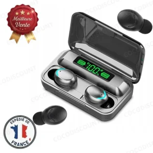 Écouteurs sans fil Bluetooth F9 TWS – Casque intra-auriculaire haute qualité avec batterie externe, audio stéréo et portée 10 m