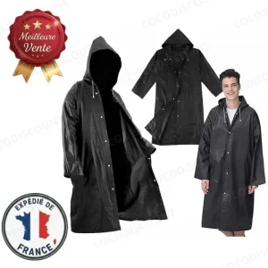 Poncho de Pluie Imperméable 120 cm – Cape Pluie Noire pour Adultes et Enfants, Léger et Portable
