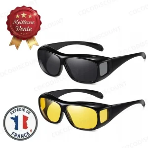 Lunettes de Conduite de Nuit HD Vision – Anti-Éblouissement – Vision Nocturne – Lot 2 Paires Jaune & Noir pour Conducteurs