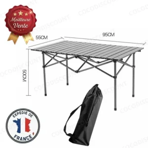 Table Pliante Camping 95×55 cm en Aluminium – Légère et Étanche – 4-6 Personnes – Grise – Pour Jardin, Plage, Camping – Capacité 60 kg
