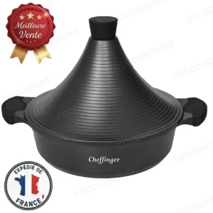 Tajine Cheffinger 28 cm Antiadhésive Effet Marbre Noir – Tous Feux y compris Induction, Poignées Soft-Touch