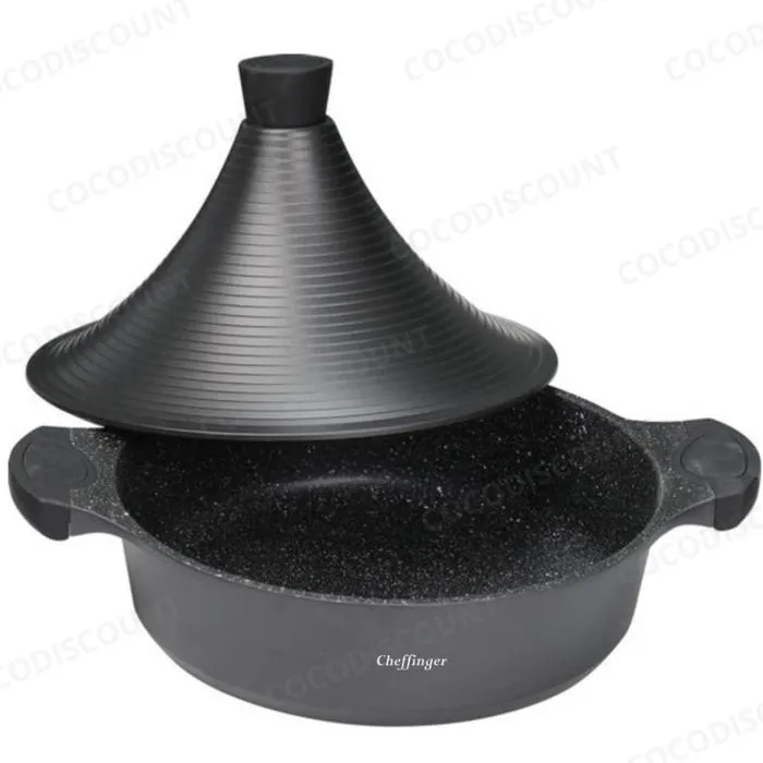 Tajine Cheffinger 28 cm Antiadhésive Effet Marbre Noir – Tous Feux y compris Induction, Poignées Soft-Touch – Image 3