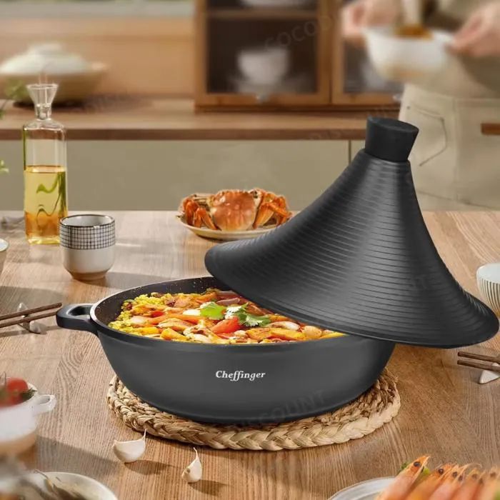 Tajine Cheffinger 28 cm Antiadhésive Effet Marbre Noir – Tous Feux y compris Induction, Poignées Soft-Touch – Image 4