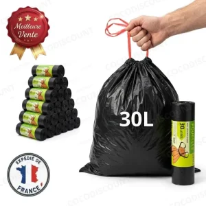 Lot de 24 Rouleaux Sacs Poubelle 30L – 360 Sacs avec Lien Coulissant, Résistants et Pratiques pour Cuisine, Bureau et Maison