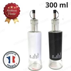 Lot de 2 Bouteilles Huile & Vinaigre en Verre 300 ml – Distributeur d’Huile d’Olive, Vinaigre, Sauce